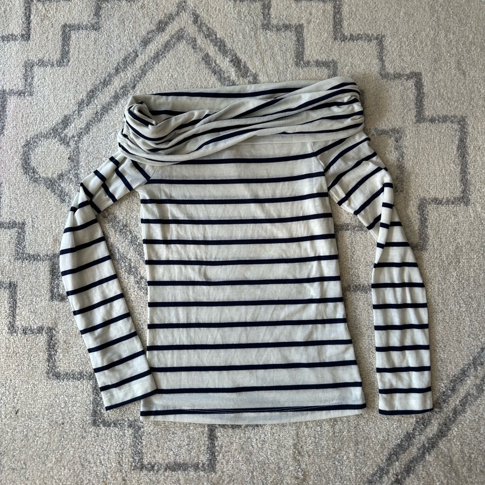 Lucky Brand Navy and Cream Striped off shoulder top